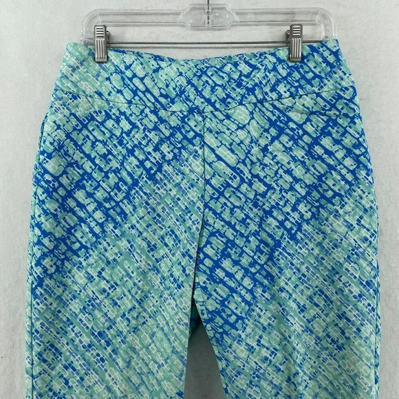 IBKUL Pants Womens 8 Blue Graphic Print High Rise Cropped Slim Straight Ankle - Picture 6 of 12